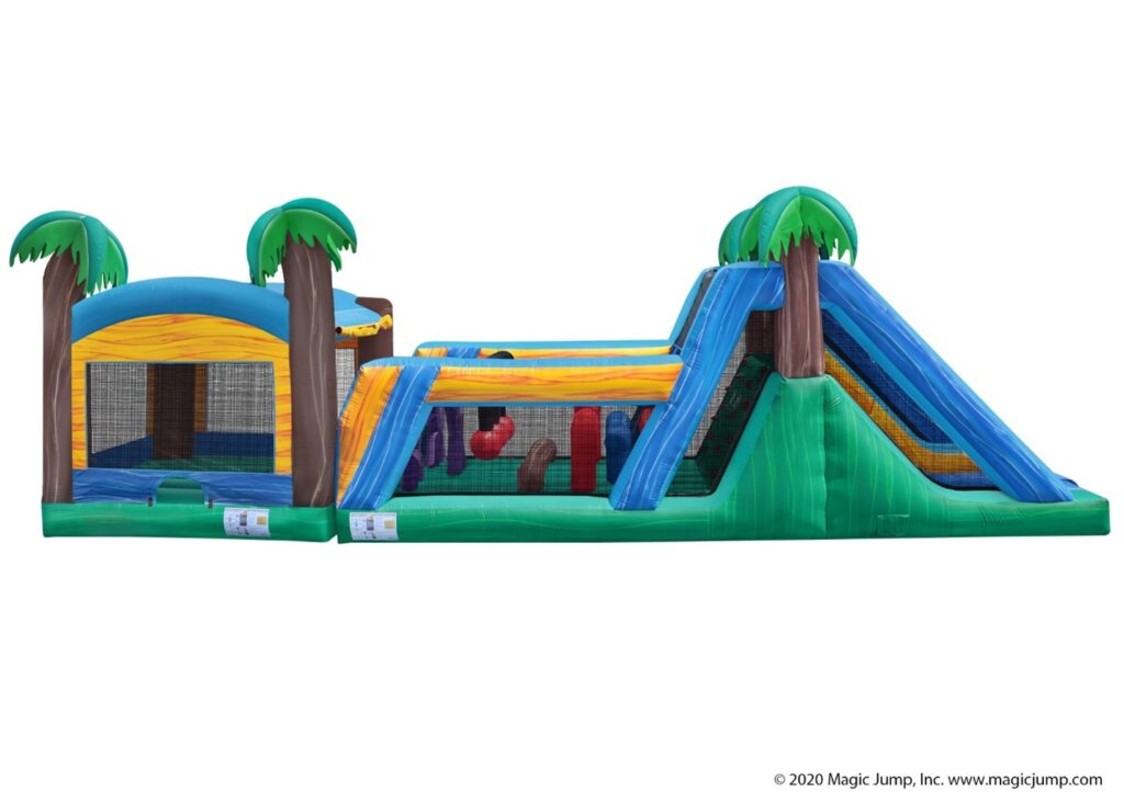 tropical obstacle with bounce house